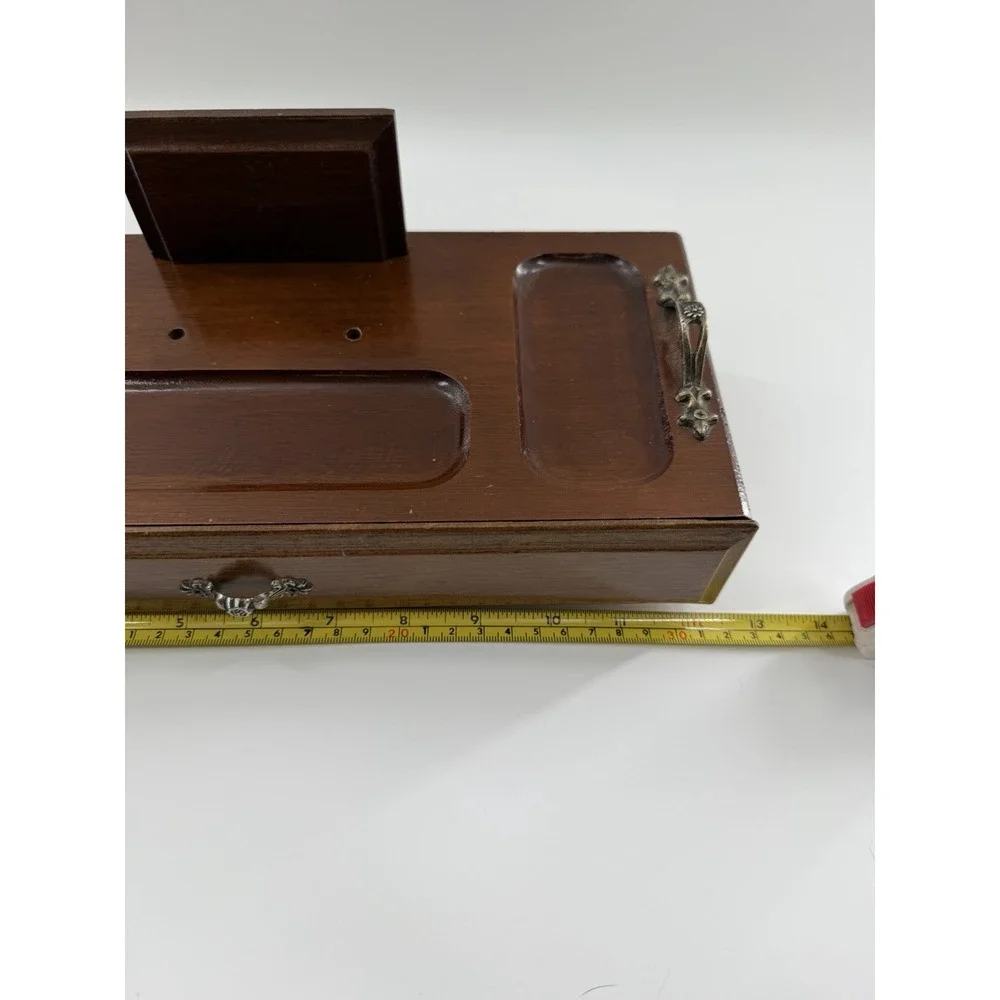 Vtg Men's Powell Wooden Box Dresser Valet Jewelry Felt Lined Drawer 1970s